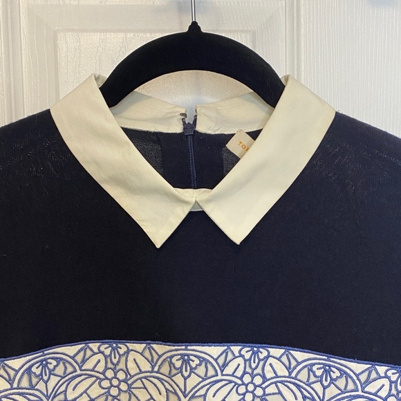 Tory Burch Navy Merino Peter Pan Collar Embroidered Sweater Office Petite S - Picture 8 of 16
